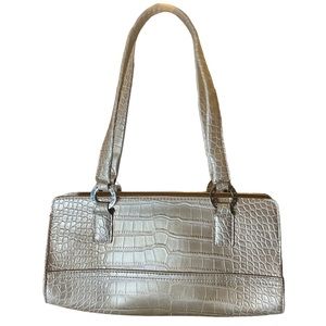 Tommy Hilfiger Faux Alligator Skin Tan Metallic Silver Shoulder Bag Purse